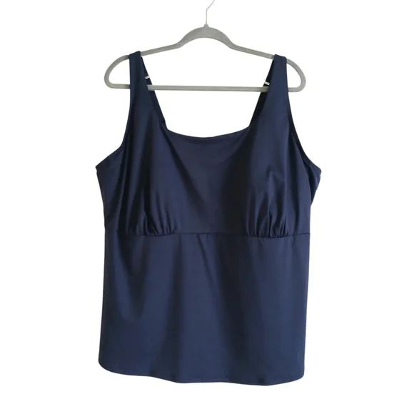 LAND'S END Square Neck Tankini Top Women's 24W DDD Navy Blue Underwire Padded - Picture 2 of 8